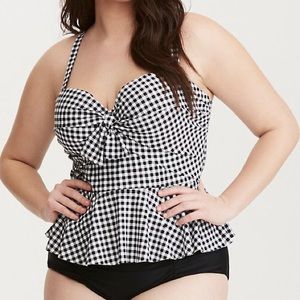 TORRID GINGHAM PRINT TIE FRONT PEPLUM MID-KINI TOP